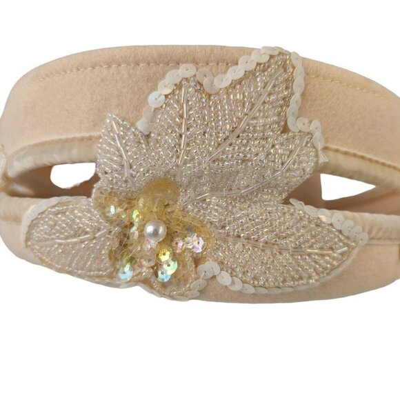 Deborah NY 70s White Wool Crown Hat Embellish Beaded Sequined Applique Womens OS - Picture 8 of 10